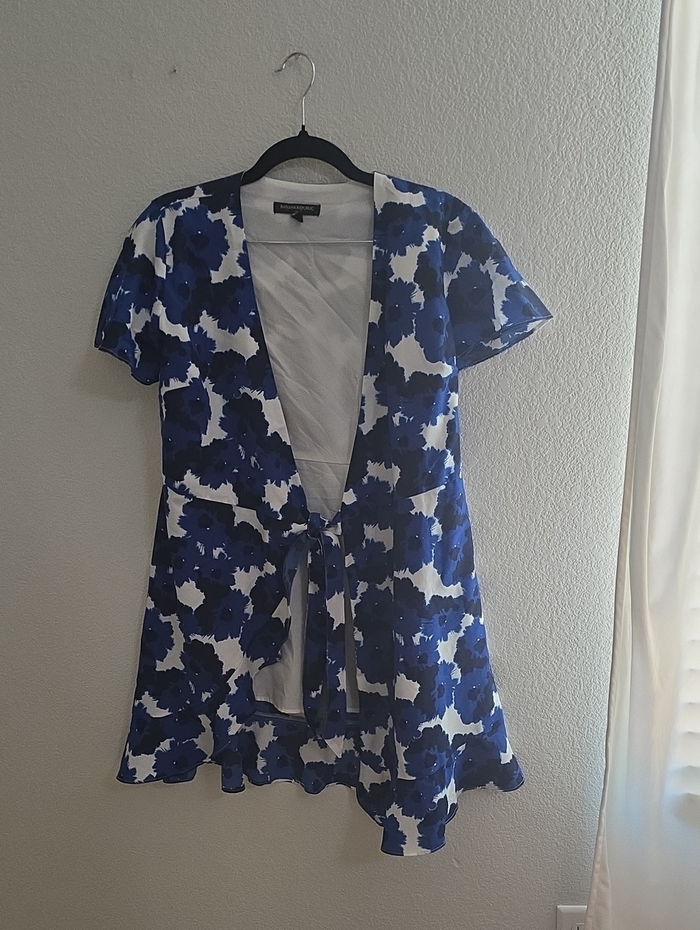 Banana Republic White and Blue Wrap Dress with Label Detail